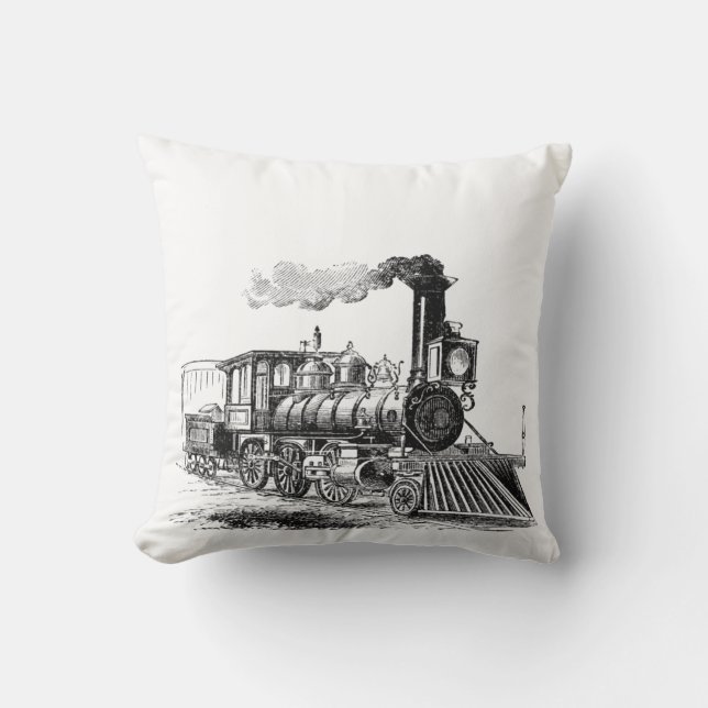 Vintage Steam Train Drawing Cushion (Front)