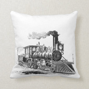 Vintage Steam Train Drawing Cushion