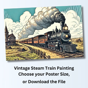 Vintage Steam Train Drawing  Poster