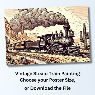 Vintage Steam Train Drawing  Poster