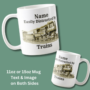 Vintage Steam Train Easily Distracted By, Add Name Coffee Mug