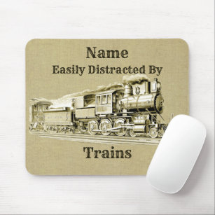 Vintage Steam Train Easily Distracted By, Add Name Mouse Mat