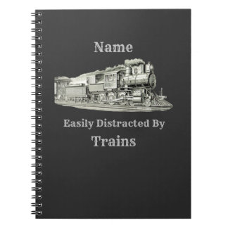 Vintage Steam Train Easily Distracted By, Add Name Notebook