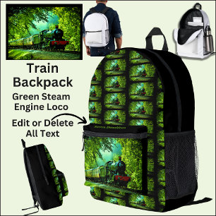 Vintage Steam Train Engine Locomotive Add Name Printed Backpack