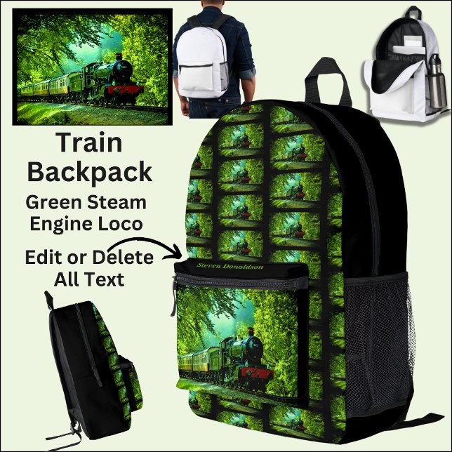 Vintage Steam Train Engine Locomotive  Add Name Printed Backpack (Creator Uploaded)