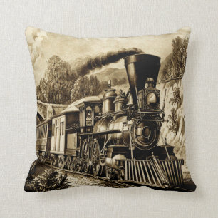 Vintage Steam Train Engine Locomotive Cushion