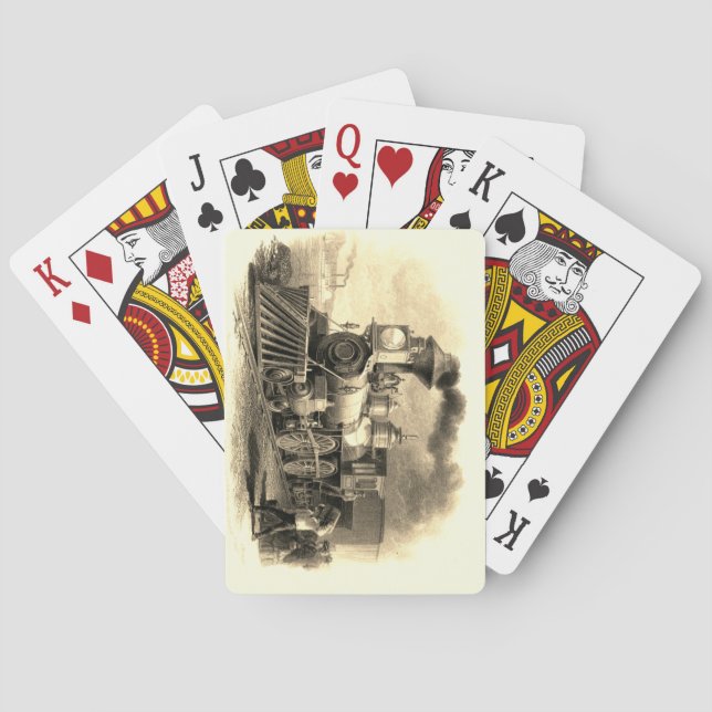 Vintage Steam Train Engine Locomotive Railroad Playing Cards (Back)