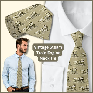 Vintage Steam Train Engine Locomotive Sepia Tie