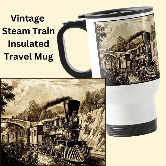 Vintage Steam Train Engine Locomotive  Travel Mug (Creator Uploaded)