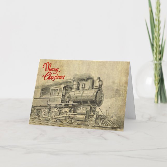 Vintage Steam Train illustration Christmas Card (Front)