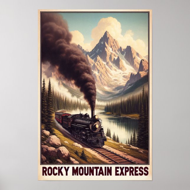 Vintage Steam Train in a Mountain Landscape Poster (Front)