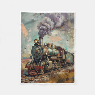 Vintage Steam Train In Nature Landscape Fleece Bla Blanket