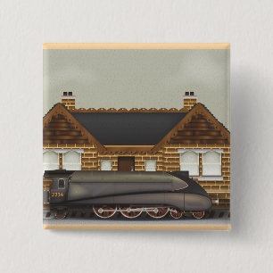 Vintage Steam Train in Station 15 Cm Square Badge