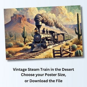 Vintage Steam Train in the Desert, Railroad Poster