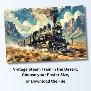 Vintage Steam Train in the Desert, Railroad Poster