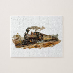 Vintage steam train landscape illustration jigsaw puzzle