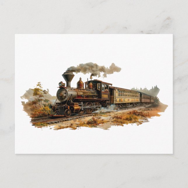 Vintage steam train landscape illustration   postcard (Front)
