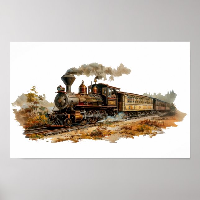 Vintage steam train landscape illustration  Small Poster (Front)