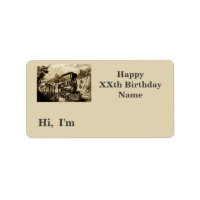 Vintage Steam Train Man Birthday Party Name Sticke
