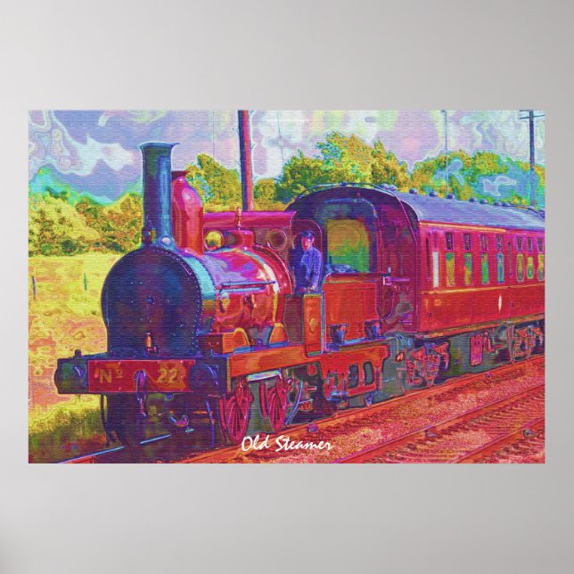Vintage Steam Train Modern Painting on a Poster (Front)