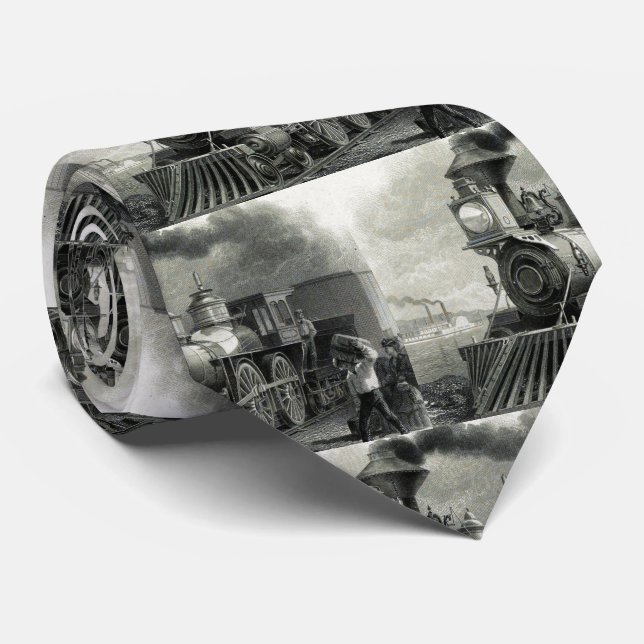 Vintage Steam Train Necktie (Rolled)