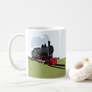 Vintage Steam Train on Railroad Track Art Coffee Mug