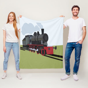 Vintage Steam Train on Railroad Track Art Fleece Blanket