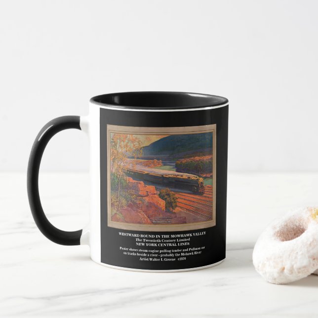 Vintage Steam Train Painting Historic Railroad Mug (With Donut)