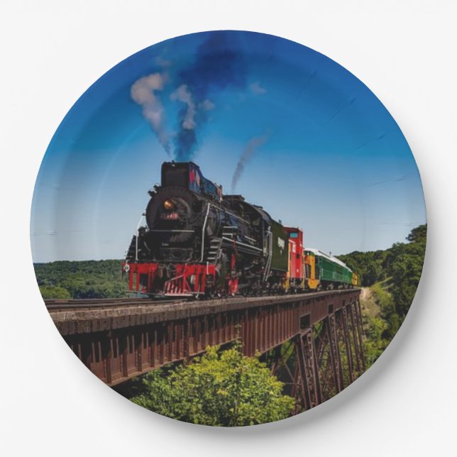 Vintage Steam Train Paper Plate (Front)