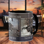 Vintage Steam Train Personalised Photo Mug<br><div class="desc">A dark industrial design mug with either these steam train images or your own photos. Great for his birthday or Father's Day for instance.</div>