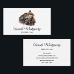 Vintage Steam Train Traditional Christmas Business Card<br><div class="desc">Business cards with an illustration of an old vintage steam train. Decorated with red Christmas flowers.</div>