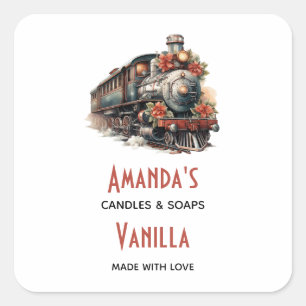 Vintage Steam Train Traditional Christmas Candle Square Sticker