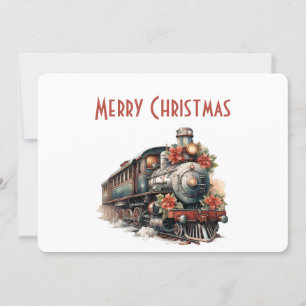 Vintage Steam Train Traditional Christmas Holiday Card
