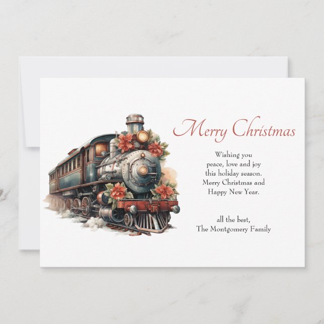 Vintage Steam Train Traditional Christmas Holiday Card (Front)