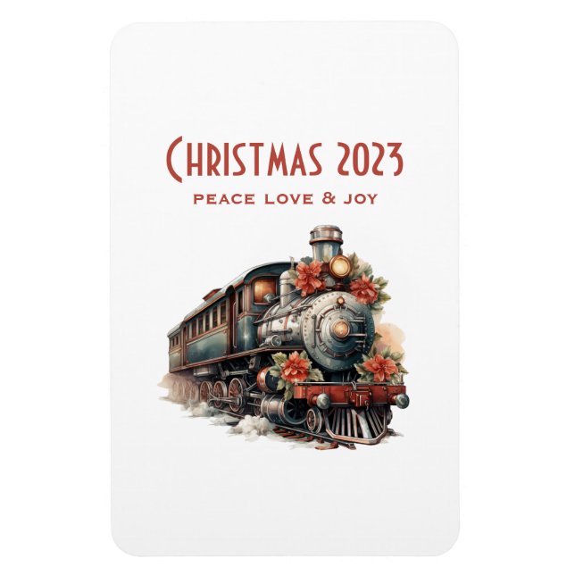 Vintage Steam Train Traditional Christmas Magnet (Vertical)
