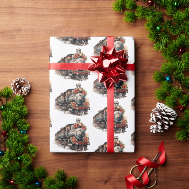 Vintage Steam Train Traditional Christmas Pattern Wrapping Paper (Holiday Gift)
