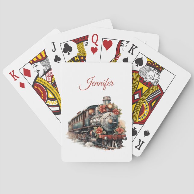 Vintage Steam Train Traditional Christmas Playing Cards (Back)