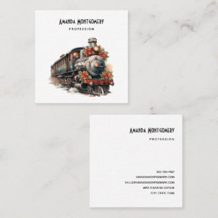 Vintage Steam Train Traditional Christmas Square Business Card
