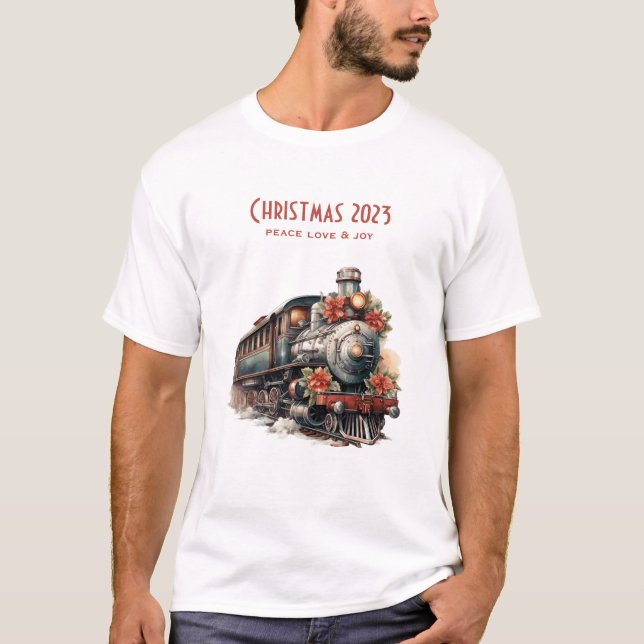 Vintage Steam Train Traditional Christmas T-Shirt (Front)