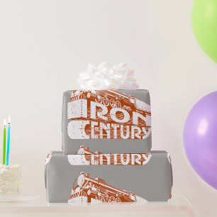 Vintage Steam Train Typography Iron Century Wrapping Paper