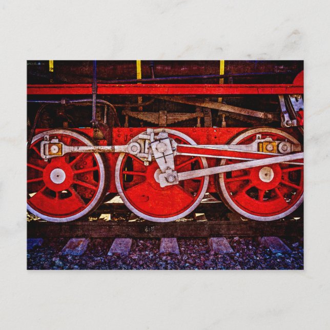 Vintage Steam Train Wheels Postcard (Front)