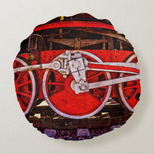 Vintage Steam Train Wheels Round Cushion