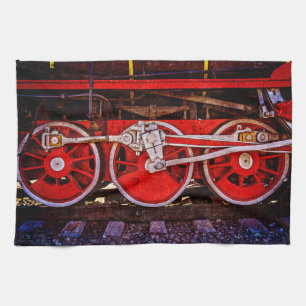 Vintage Steam Train Wheels Tea Towel