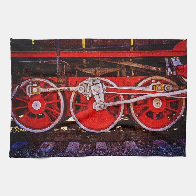 Vintage Steam Train Wheels Tea Towel (Horizontal)