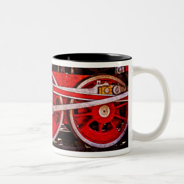 Vintage Steam Train Wheels Two-Tone Coffee Mug (Right)