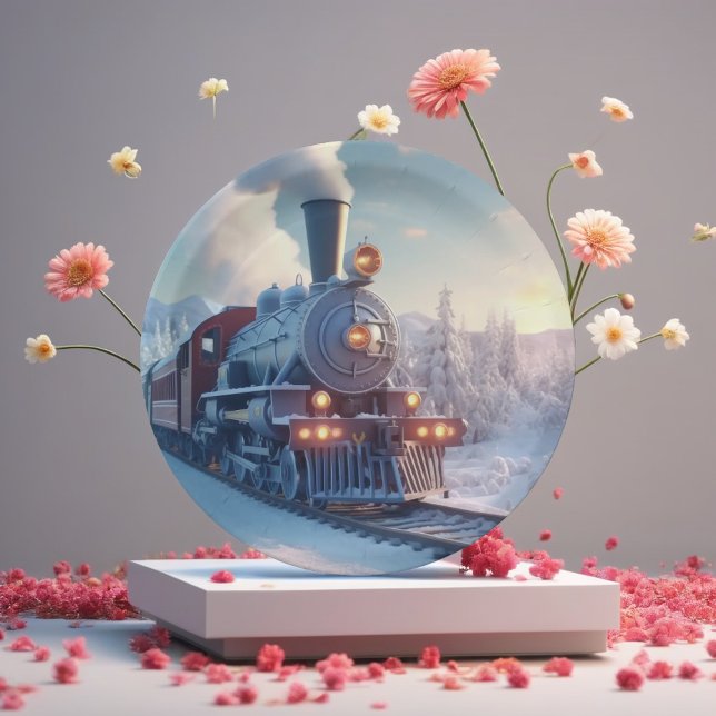 Vintage Steam Train Winter Snowy Mountains Paper Plate (Creator Uploaded)