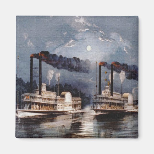 Vintage Steamboat Racing on Mississippi River Magnet (Front)