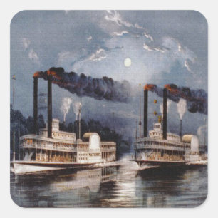 Vintage Steamboat Racing on Mississippi River Square Sticker
