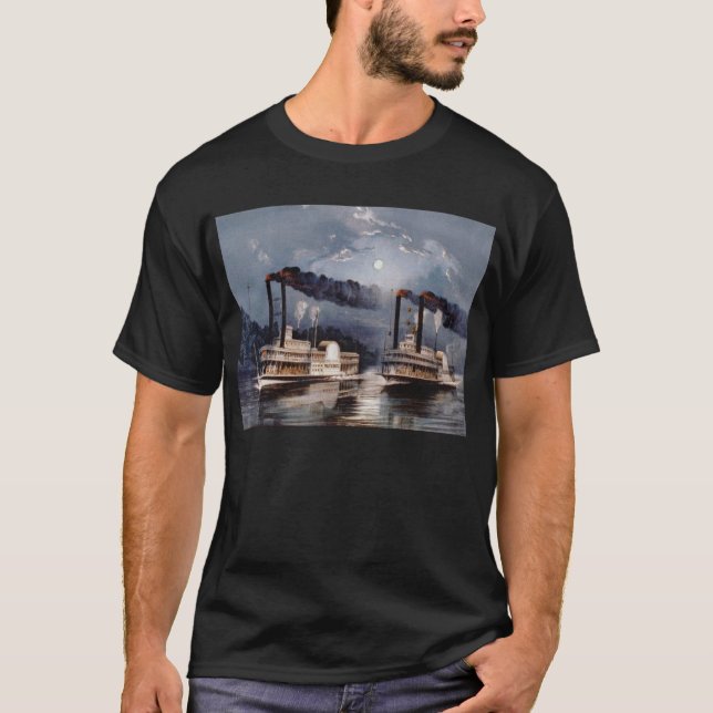 Vintage Steamboat Racing on Mississippi River T-Shirt (Front)