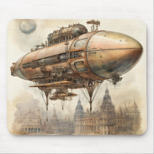 Vintage Steampunk Airship Copper Blueprint Mouse Mat